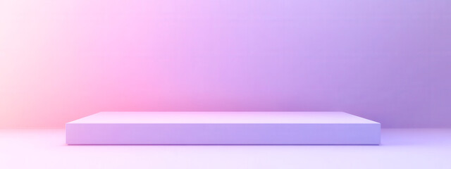 A white podium with a purple background