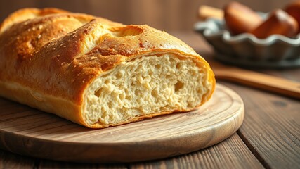Freshly Baked Bread on Wooden Table - Delicious Bakery Scene