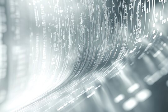 Abstract digital data stream, flowing code, binary code, technological background.