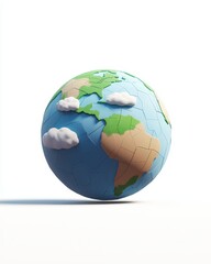 Stylized 3D Render of Earth Globe with Clouds Puzzle like Texture Global Concept