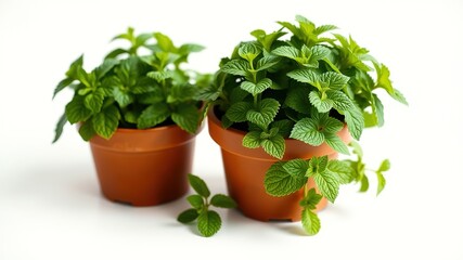 Fototapeta premium Fresh Mint in Pot - Isolated White Background - High Quality AI Photo