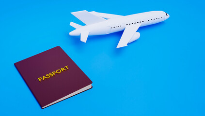 3D Travel Essentials Passport and Airplane Model Symbolizing Freedom, Global Exploration, Adventure, International Journeys, and Wanderlust Aspirations