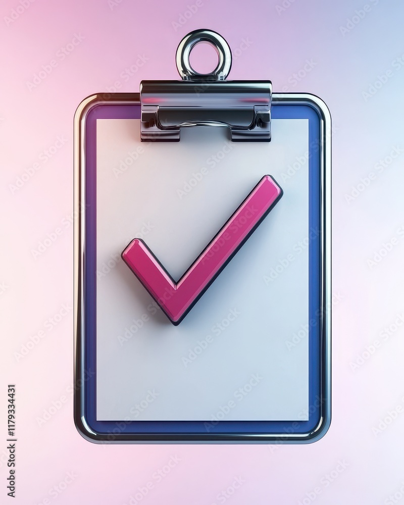 Aufkleber 3d render of pink check mark on clipboard success approval complete task checklist concept