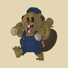 working beaver retro cartoon mascot © andhikajudy