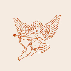 Vintage Cherub with Bow and Arrow Vector