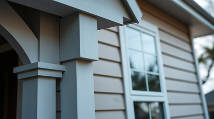 House Exterior Detail: Siding, Column, and Window