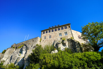 View of Waldeck Castle. Waldeck Castle. Old castle complex near Waldeck with the surrounding...