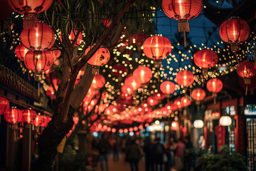 Beautiful holiday composition for happy celebrate chinese festival of lanterns, abstract vivid composition consists of fictional unreal fantastic vision on background