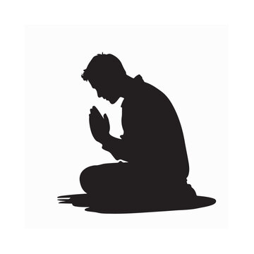 recommend clip art: Man praying silhouette Hands folded for prayer Vector illustration