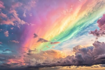 Obraz premium Pastel Rainbow Cloudscape A Dreamlike Celestial Canvas of Vivid Hues and Soft, Fluffy Clouds