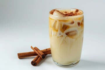 Ultra Quality Image of a Glass of Iced Chai Latte with Cinnamon