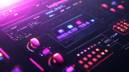 Obraz premium Futuristic digital interface with glowing buttons and controls.