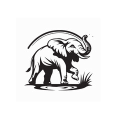 Elephant Playing Water Design Logo Vector isolated on white Background.