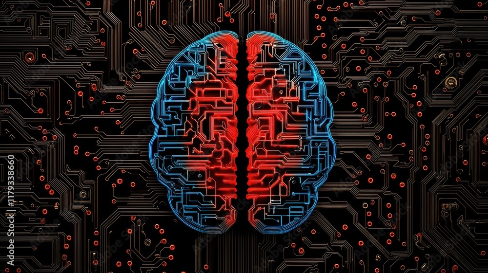 Poster artificial intelligence digital brain circuitry neural network technology concept