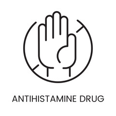 An icon of a hand with a circular frame in vector, symbolizing allergy protection and antihistamine drugs, with an editable stroke