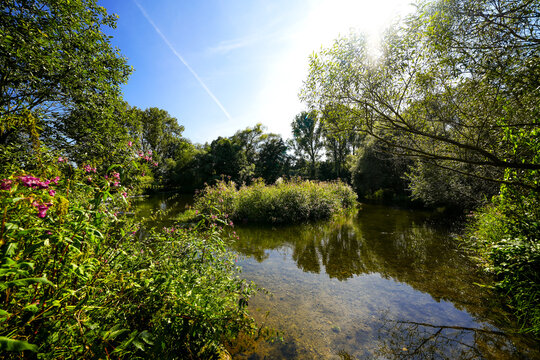 Sohlgleite on the Eder near Bad Wildungen with the surrounding landscape Nature conservation on the river.
