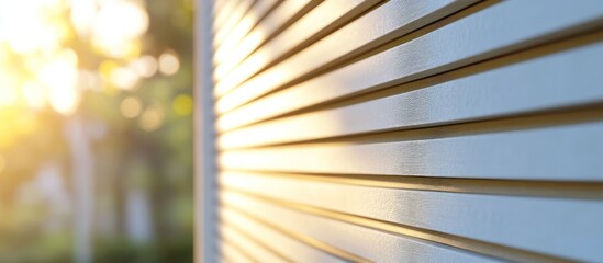 Sunlight illuminating horizontal white slats.