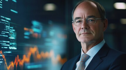Fototapeta premium Serious Businessman Stock Market Data Analytics Financial Graphs