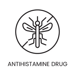 An icon of a crossed mosquito in a circle in vector, symbolizing protection against insect allergies, with an editable stroke