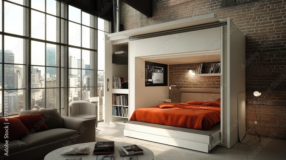 Poster compact living area with sliding doors separating spaces, adding privacy without taking up extra roo