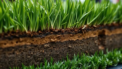 Grass Root System Cross-Section, Detailed Soil Layers, High-Quality AI Image