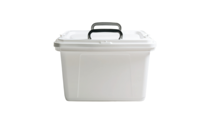 Simple white container with a black handle sitting on a light background for storage and organization at home or office space on transparent background