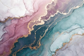 Fototapeta premium Abstract Fluid Art Serene Swirls of Teal, Pink, and Gold