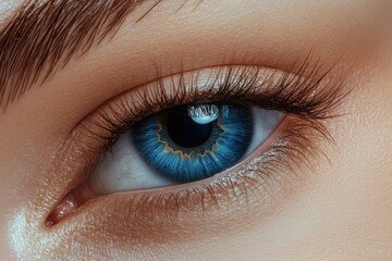 Obraz premium Human female eye of blue color close-up. Generated AI