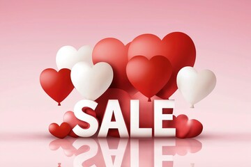 Valentine's Day Sale Vector: "SALE" Text on Hearts with Balloons on a Pink Background
