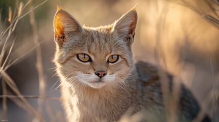 Obraz premium Golden Wildcat Portrait African Cat in Grassland Habitat