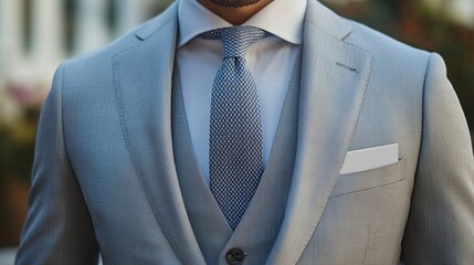 Close-up of Light Blue Three-Piece Suit