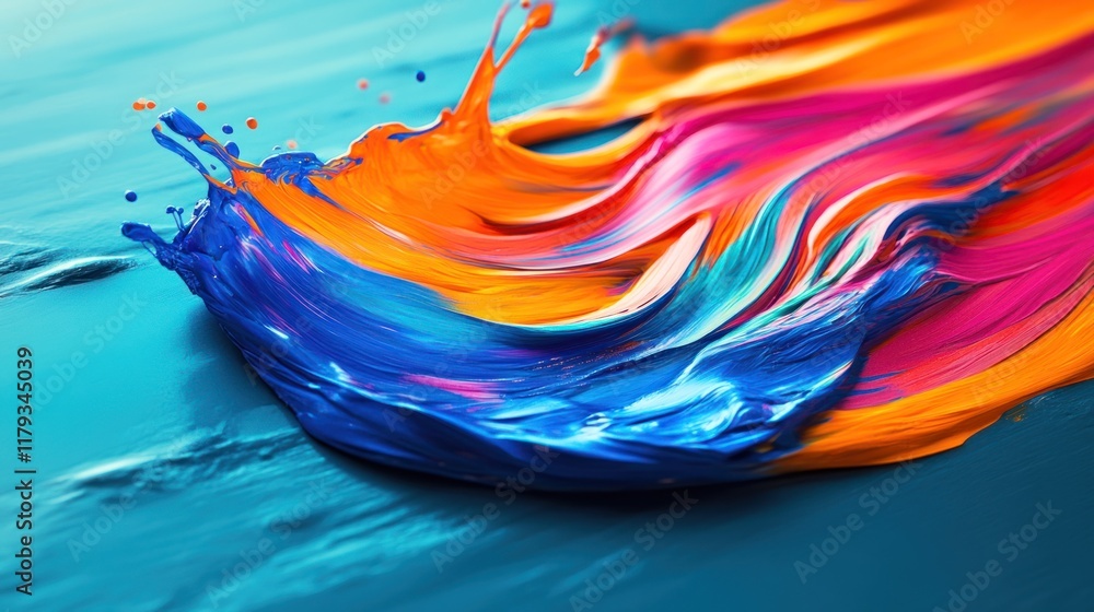 Poster vibrant colors blend to create abstract art on a smooth surface in a creative workspace. generative 