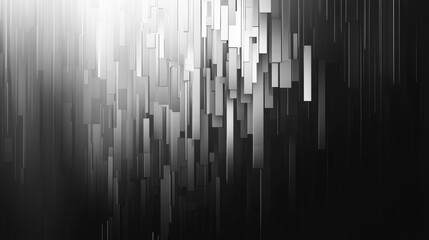 Obraz premium Abstract grayscale background with vertical rectangular shapes, varying in shades and sizes, creating a dynamic, textured effect.
