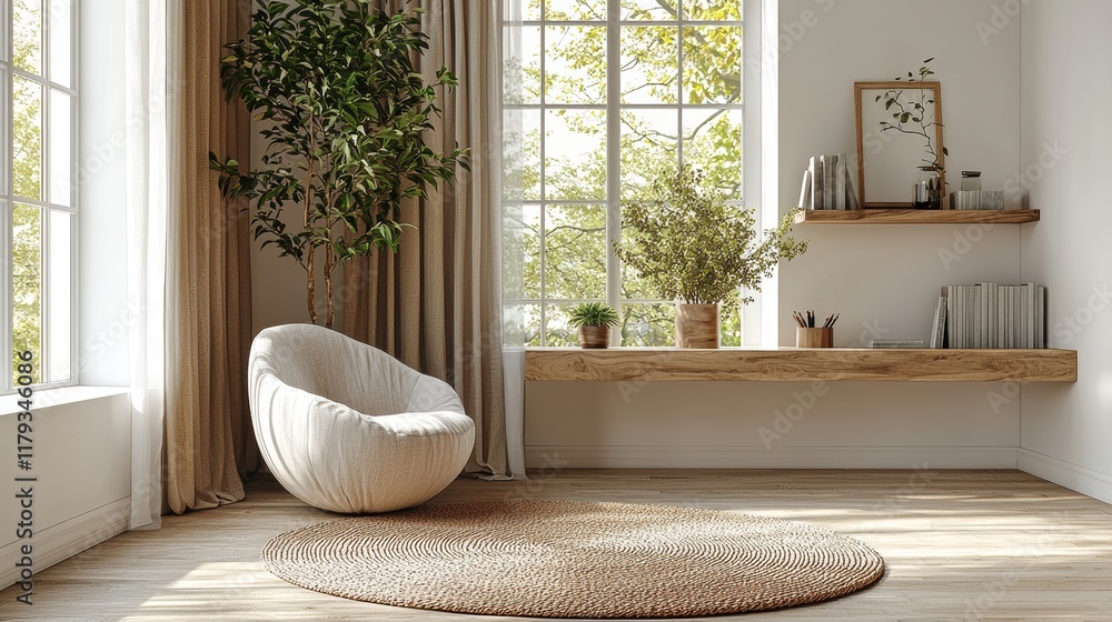 Poster a cluttered-free area with simplistic furnishings and a muted color selection
