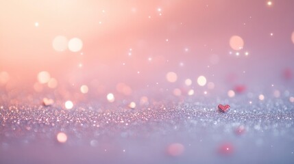Sparkling glitter background with hearts and bokeh lights, ideal for Valentine's Day or romantic themes.