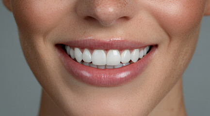 Close up of a woman with a radiant smile, showcasing perfect teeth
