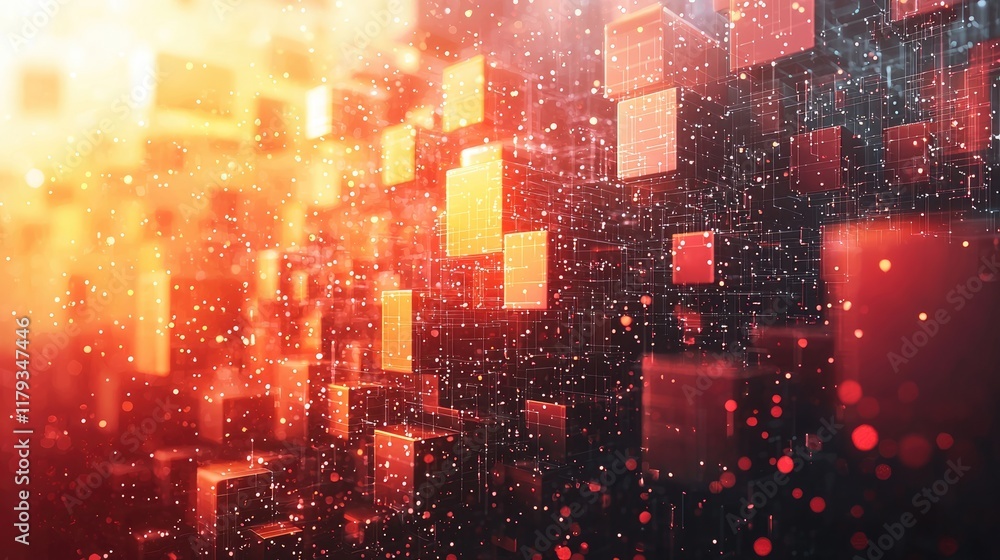 Poster abstract digital network: cubes, grids, and connections in a futuristic cyberspace. a vibrant explor