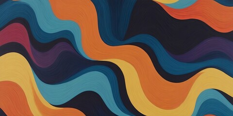A colorful painting of a wave with blue, yellow, and purple colors