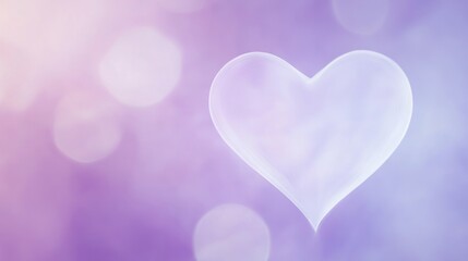 Soft, translucent heart on purple bokeh background.