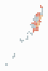 Palau dotted map. Digital style map of the country on white background. Palau shape with circle dots. Colored dots style. Large size circles. Trending vector illustration.