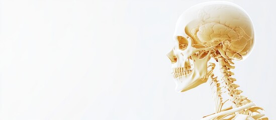 Human skull and neck anatomy in profile view against white background.