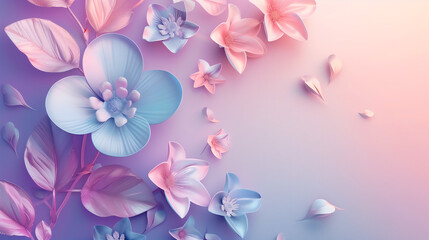Elegant Floral Illustration with Soft Pastel Flowers on Gradient Background for Decorative Design and Artistic Projects