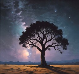 Illustration of tree with starry sky.