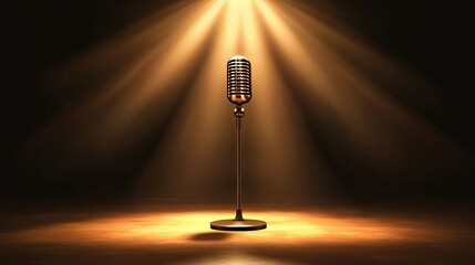 Vintage Microphone: Golden Spotlight Stage Illumination