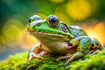 Obraz premium Candid Green Frog in Natural Habitat - Close-Up Wildlife Photography