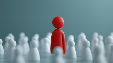 A red figure among white crowd visual art conceptual setting