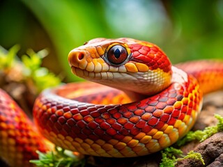 Fototapeta premium Candid Morelia Snake in Natural Habitat: Close-Up Stock Photo