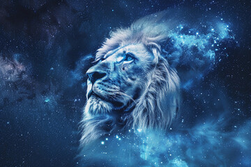 Fototapeta premium Astrological abstract composition with concept of Leo zodiac sign symbol, abstract vivid composition consists of fictional unreal fantastic vision on background