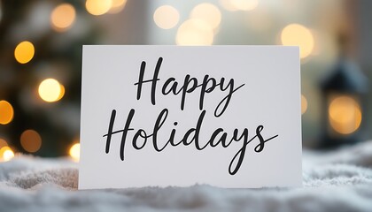 Warmest Wishes for Happy Holidays Season Greetings Card on Cozy Winter Background