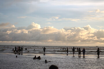 Beautiful dark dramatic sky with stormy clouds before rain or snow. Thunderstorm heaven landscape....